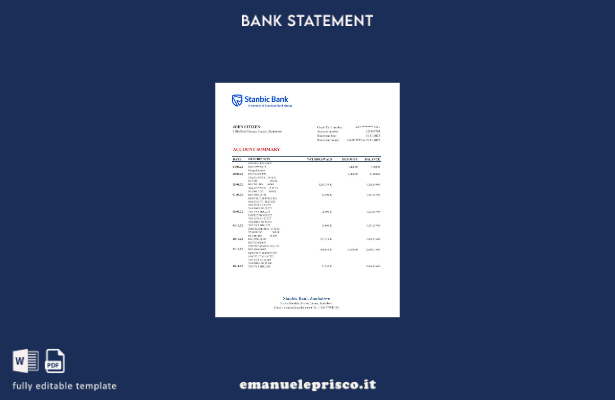 modello Excel di estratto conto bancario Stanbic dello Zimbabwe in stile verific